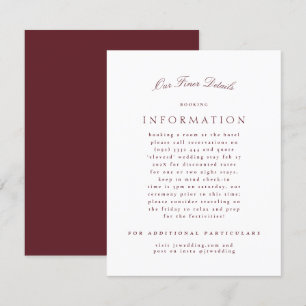 Maroon Bourgogne Classic Elegant Formele Bruiloft Informatiekaartje