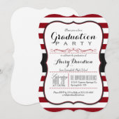 Maroon, Bourgondië & White Stripes Afstudeerfeest Kaart (Voorkant / Achterkant)