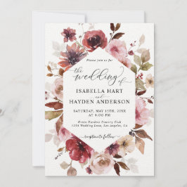 Maroon Brown Blush Pink Alles in 1 QR Code Trouwen Kaart