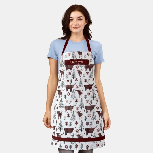 Maroon Buffel Plaid Longhorn Patroon Schort (Gedragen)