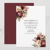 Maroon Burgundy Floral Wedding Invitation  Kaart (Voorkant / Achterkant)