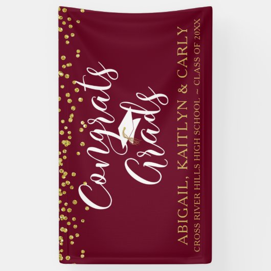 Maroon Burgundy Gold Script CONGRATS AFSTUDEERDERS Spandoek (Verticaal)