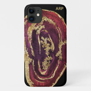 *~* Maroon Burgundy Wine Agate Gold Glitter iPhone 11 Hoesje