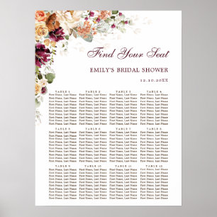 Maroon Burnt Oranje Floral Vrijgezellenfeest Poster