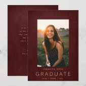Maroon Chalk Border Modern Foto University Afstude Aankondiging (Voorkant / Achterkant)