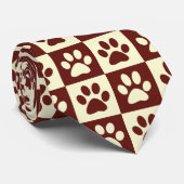 Maroon Checker Paw Pattern Stropdas (Opgerold)