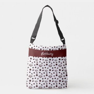 Maroon Cheer Hearts, Pom Poms, Megafone Pattern Crossbody Tas