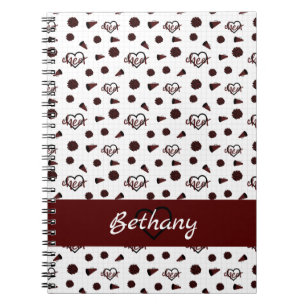 Maroon Cheer Hearts, Pom Poms, Megafone Pattern Notitieboek