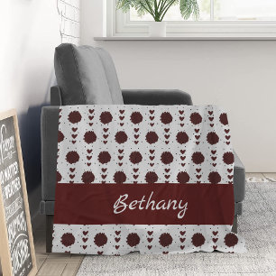 Maroon Cheerleader Pom Poms & Hearts Patroon Fleece Deken