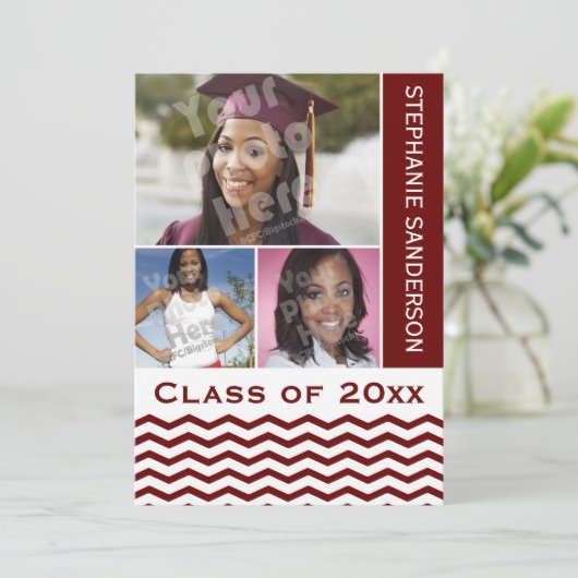 Maroon Chevron Afstuderen 3 Kaart (Staand voorkant)