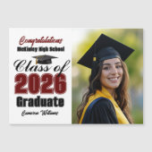 Maroon Class of 2026 Graduation Photo Magnet Card (Voorkant)