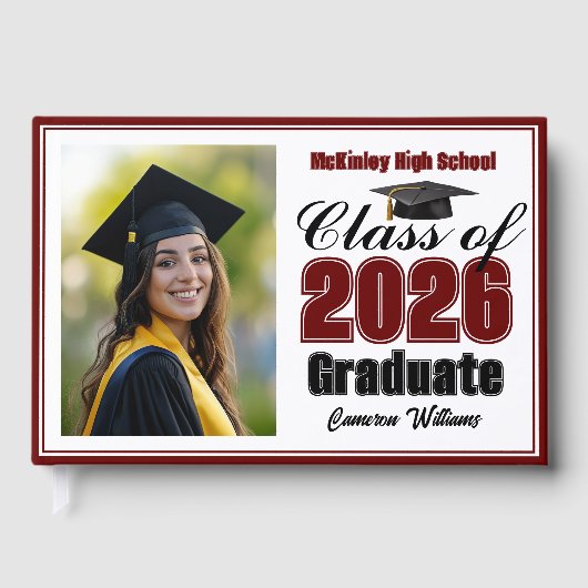 Maroon Class of 2026 Photo Small Graduation Gastenboek (Voorkant)
