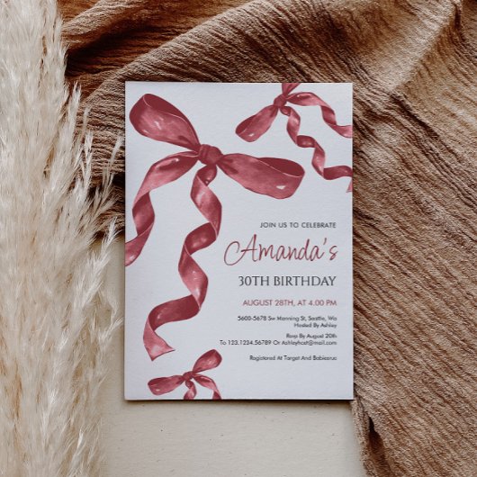 Maroon Coquette Bow Invitation Anniversaire