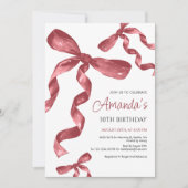 Maroon Coquette Bow Invitation Anniversaire (Devant)