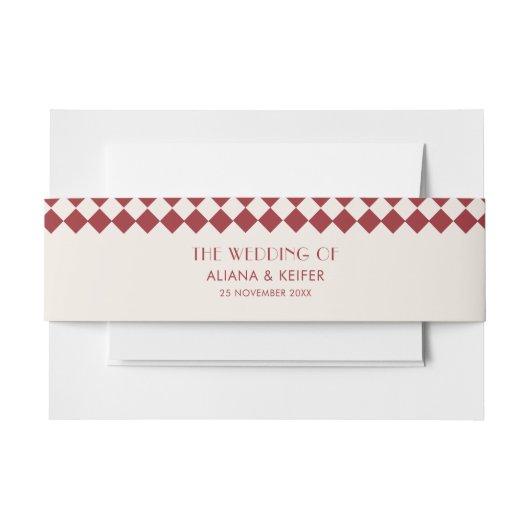  Maroon & Cream Checkerboard Retro Wedding Uitnodigingen Wikkel (Voorkant Voorbeeld)