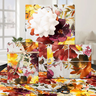 Maroon & Curry Peony Floral Garden Inpakpapier Vel