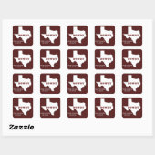 Maroon Custom Text Texas Map Outline Howdy Texan Vierkante Sticker (Vel)
