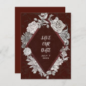 Maroon Diamond  Flowers Save the Date Aankondigingskaart (Voorkant / Achterkant)