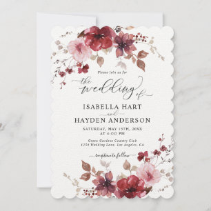 Maroon Dusty Roos Bloemen Alles in 1 QR Code Trouw Kaart
