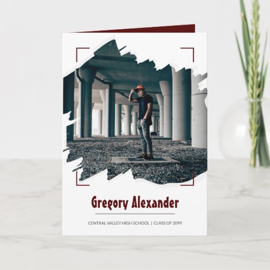 Maroon Edgy Abstract Afstuderen penseelfoto pensee (Voorkant)