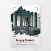 Maroon Edgy Abstract Afstuderen penseelfoto pensee Drieluik Uitnodiging (Cover)