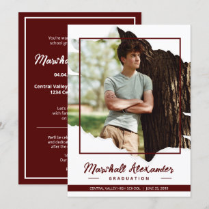 Maroon Edgy Abstract Gescheurde Foto Afstuderen Kaart