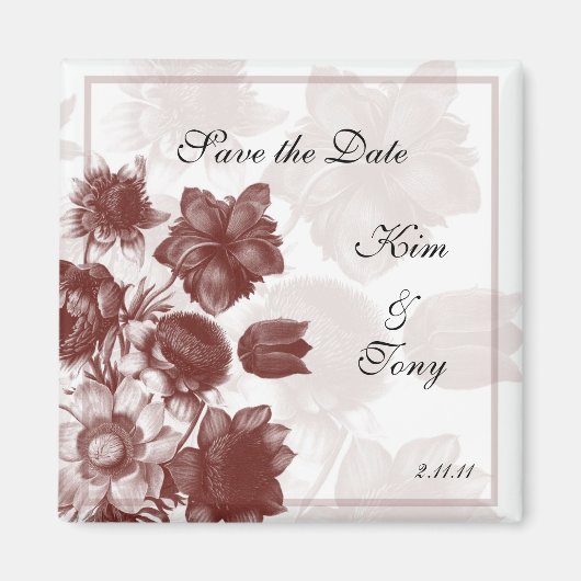 Maroon Elegant Flower Wedding Favor Magnets Magneet (Voorkant)