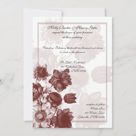 Maroon Elegant Flower Wedding Invitations (Devant)