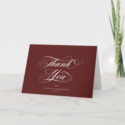 Maroon Elegant Script Blank Wedding Bedankkaart (Voorkant)