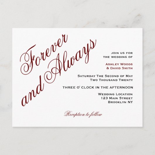 Maroon Elegant Script Bruiloft Briefkaart (Voorkant)