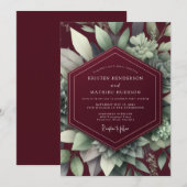 Maroon Elegant Succulent Wedding Kaart (Voorkant / Achterkant)