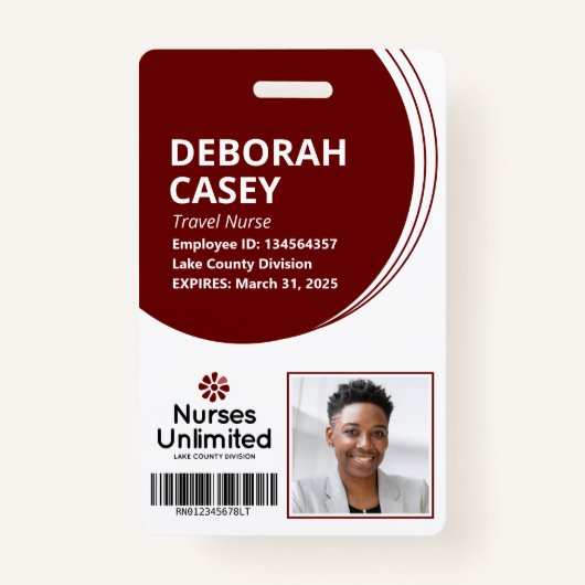 Maroon Employee ID Security Photo Badge Barcode (Voorkant)