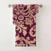 Maroon en Beige  Patroon Bad Handdoek (Insitu)