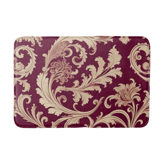 Maroon en Beige  Patroon Badmat (Voorkant)