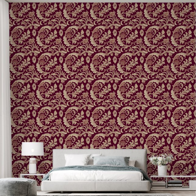 Maroon en Beige  Patroon Behang (Slaapkamer)