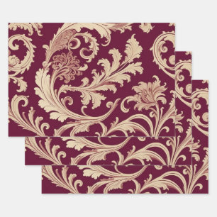 Maroon en Beige Patroon Inpakpapier Vel