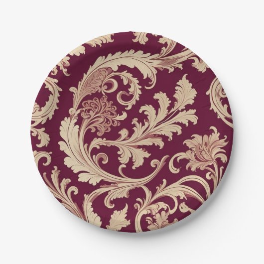 Maroon en Beige  Patroon Papieren Bordje (Voorkant)