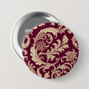 Maroon en Beige  Patroon Ronde Button 7,6 Cm
