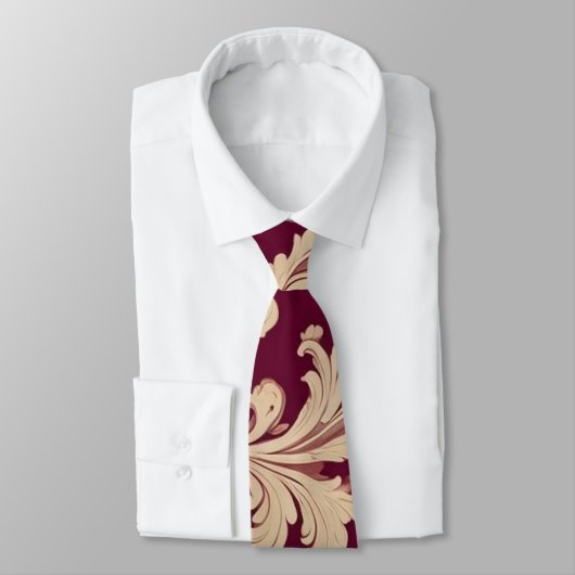 Maroon en Beige  Patroon Stropdas (Gebonden)