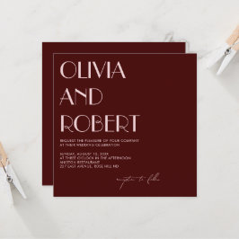 Maroon en bleke roze esthetische huwelijksuitnodig kaart