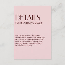 Maroon en bord roze elegante chique bruiloft informatiekaartje