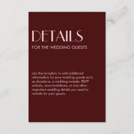 Maroon en bord roze elegante chique bruiloft informatiekaartje