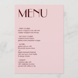 Maroon en bord roze esthetische bruiloft menu