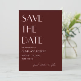 Maroon en bord roze esthetische bruiloft save the date