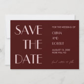 Maroon en bord roze moderne esthetische bruiloft save the date (Voorkant)