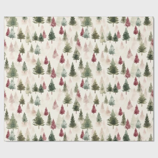 Maroon en donkergroene dennenboom cadeaupapier (Vlak)