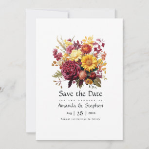 Maroon en Gele Bloemen Bruiloft Save The Date