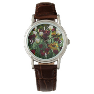 Maroon en gele Tulpen kleurrijke Floral Horloge