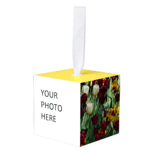 Maroon en gele Tulpen kleurrijke Floral Kubus Ornament