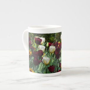 Maroon en gele Tulpen kleurrijke Floral Porselein Kop